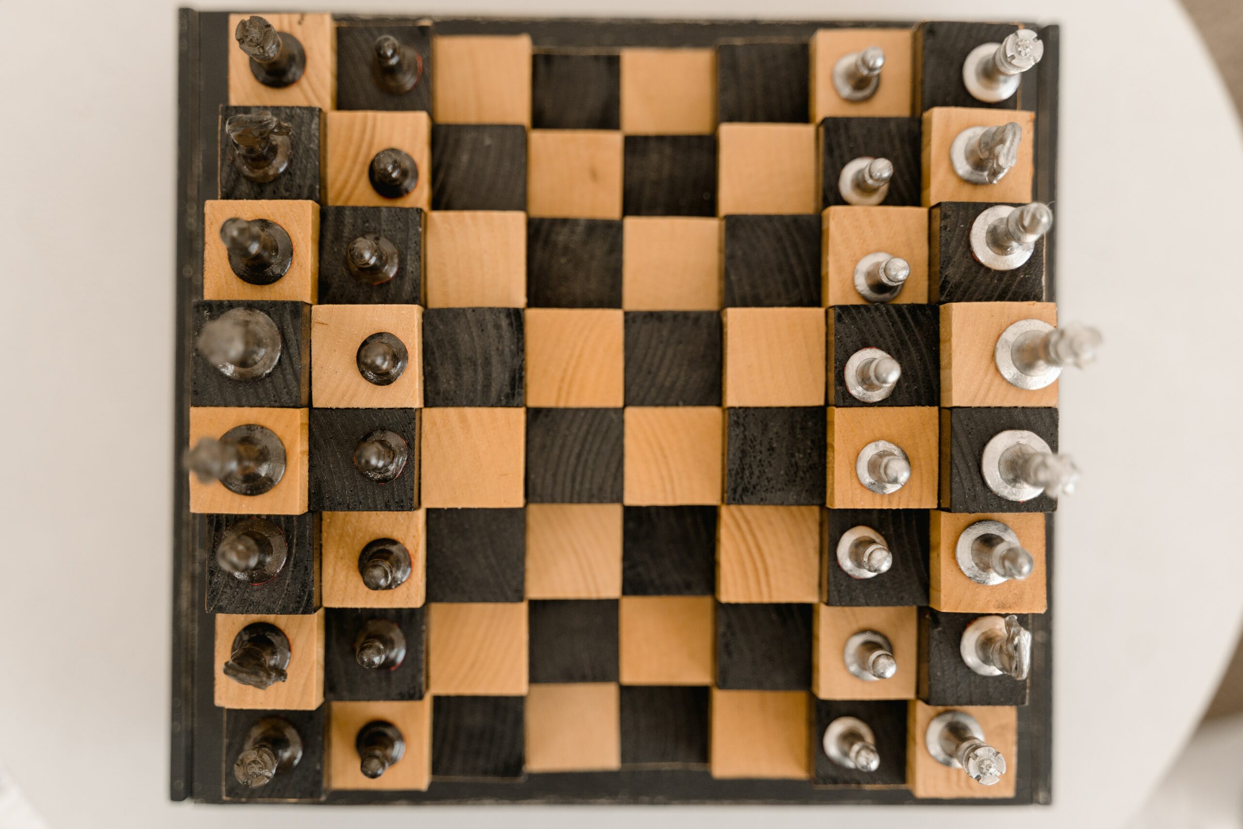 Chessboard with pieces arranged