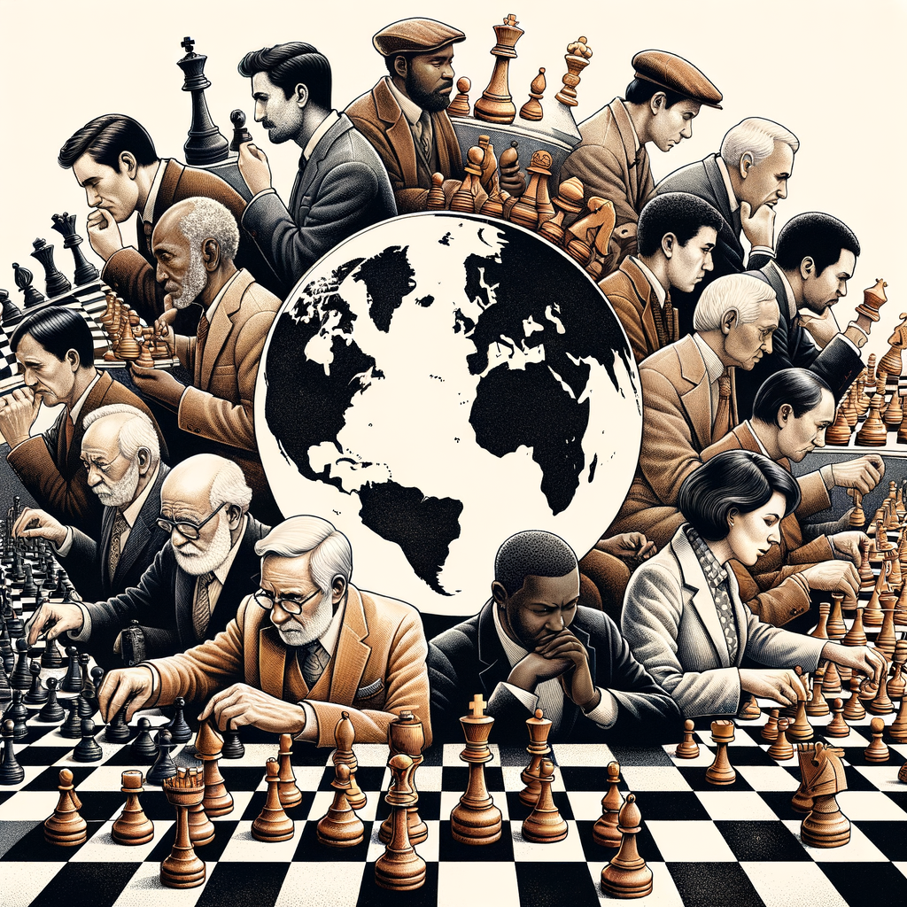 Chess Grandmasters from around the world showcasing their mastermind tactics and strategies on a global chess board, revealing the fascinating count of Chess Grandmasters in the world of Chess.