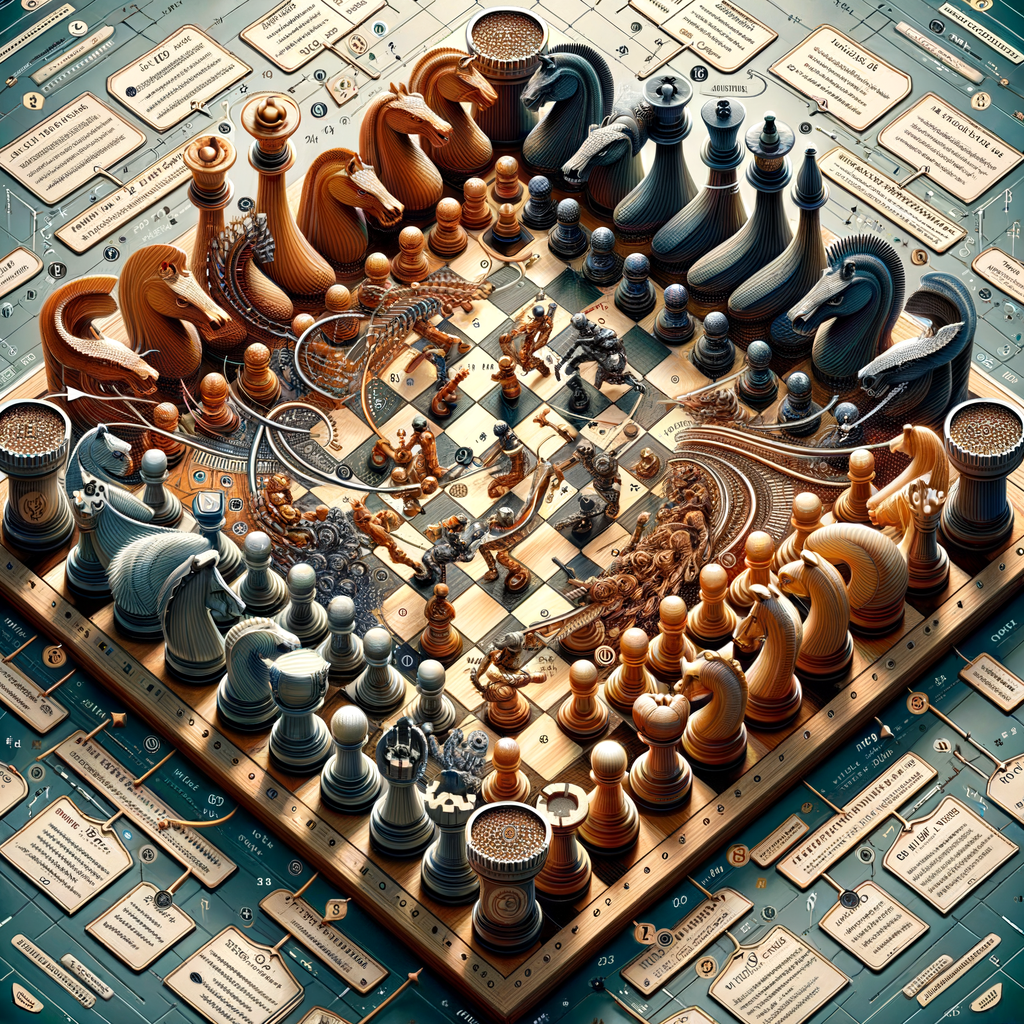 Advanced chess strategies explained on a dynamic chessboard, demonstrating chess fork and skewer techniques for understanding chess tactics and game analysis in a tense chess battle.