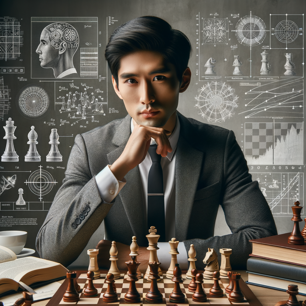 Professional chess player engrossed in advanced endgame, utilizing proven chess techniques and strategies for chess mastery, surrounded by books on chess endgame mastery tips and chess game tactics.