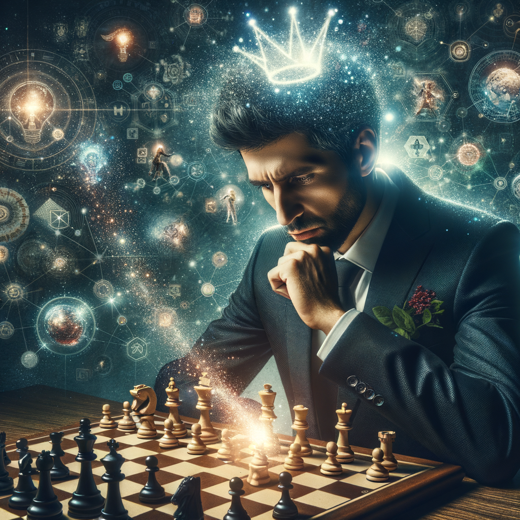 Professional chess player igniting creative chess strategies, using proven methods for chess improvement and pro tips, symbolizing the spark in chess playing and enhancement of chess creativity.