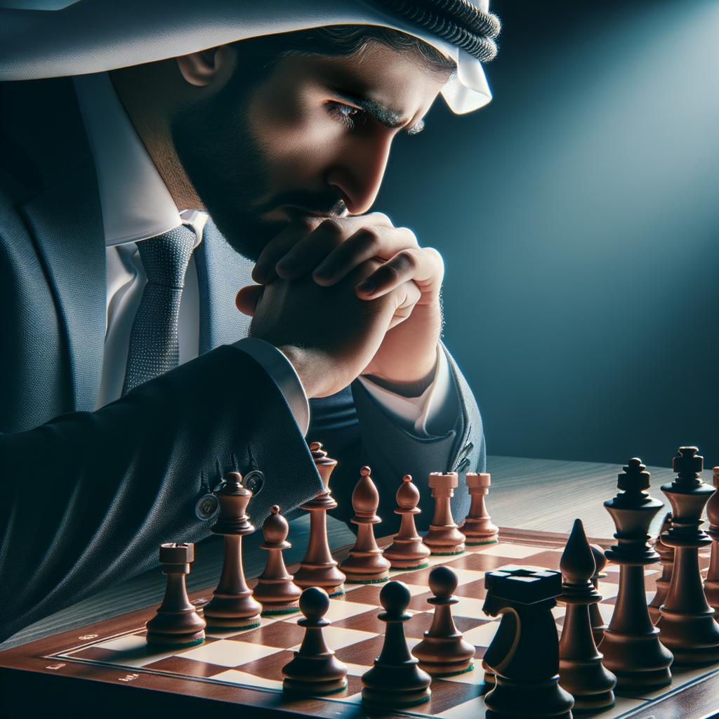 Professional chess player mastering advanced chess tactics, specifically a discovered attack, showcasing the power and strategic mastery required in chess strategy for understanding and improving chess attack strategies.