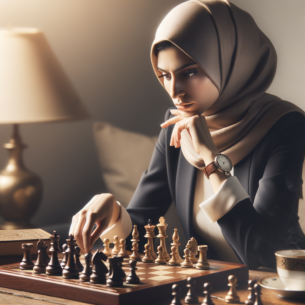 Professional chess player enhancing analytical skills through advanced chess tactics and strategies for mastering chess and improving chess tactics, symbolizing chess mastery.