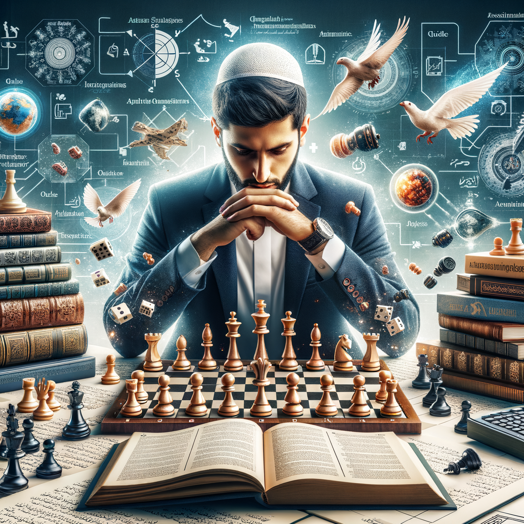 Professional chess player engrossed in a game, surrounded by chess strategy books, symbolizing the journey to mastering chess for success.