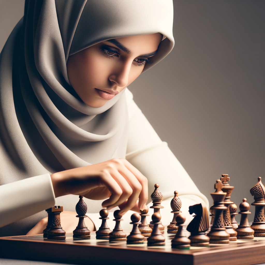 Professional chess player mastering the Nimzo-Indian Defense strategy on a high-quality chessboard, symbolizing advanced chess strategies and successful chess techniques.