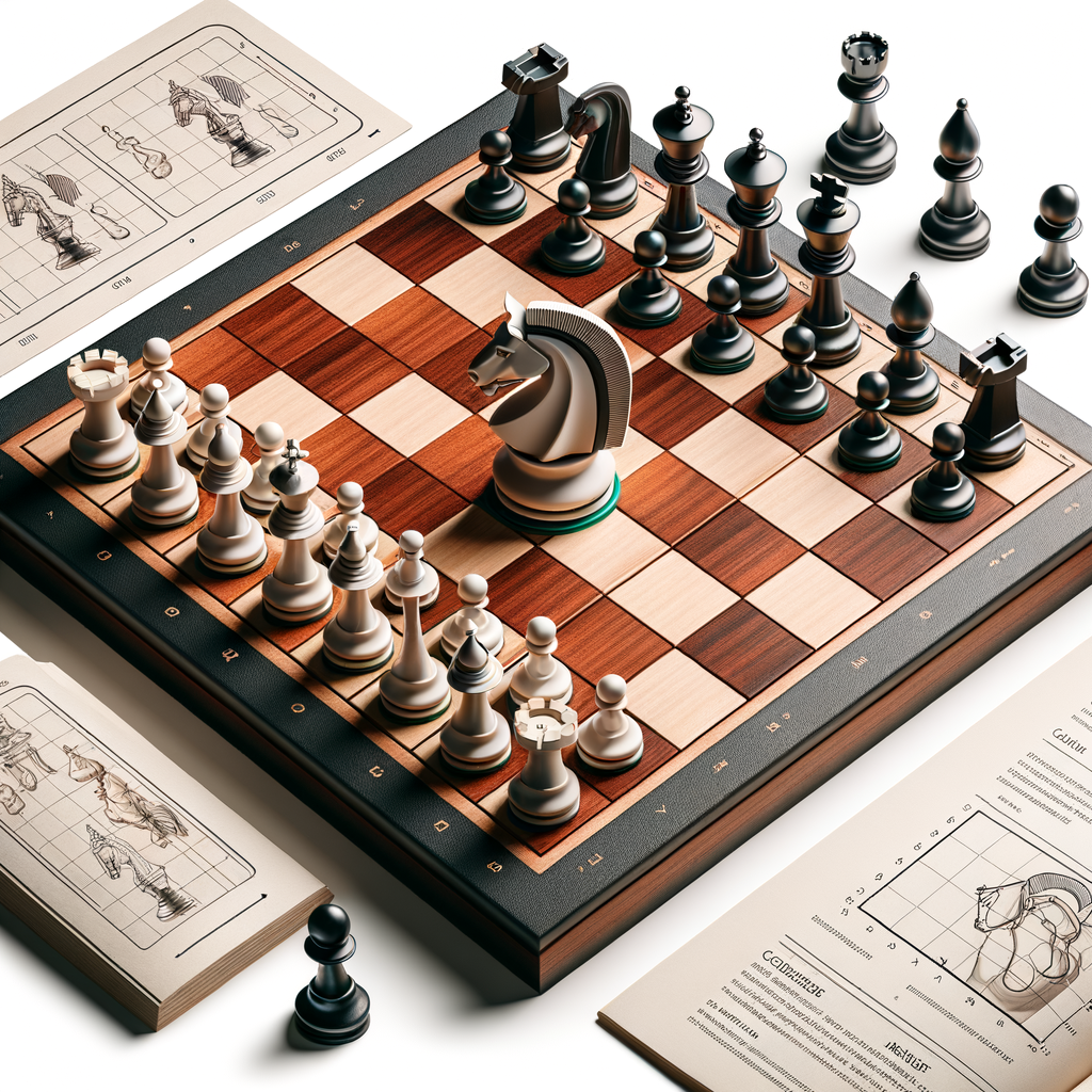 Chess strategy for beginners with a Knight's move tutorial on a professional chessboard, showcasing mastering chess moves and essential chess strategies, accompanied by a beginner's guide to Knight's move.
