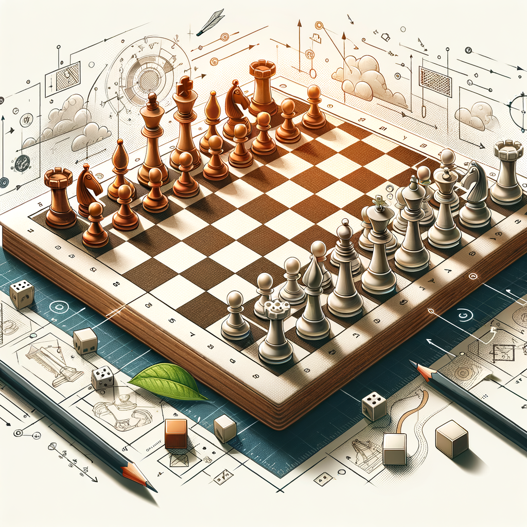 Annotated illustration of a chessboard mid-game, demonstrating basic chess tactics and strategies for beginners learning chess maneuvers and ideas.