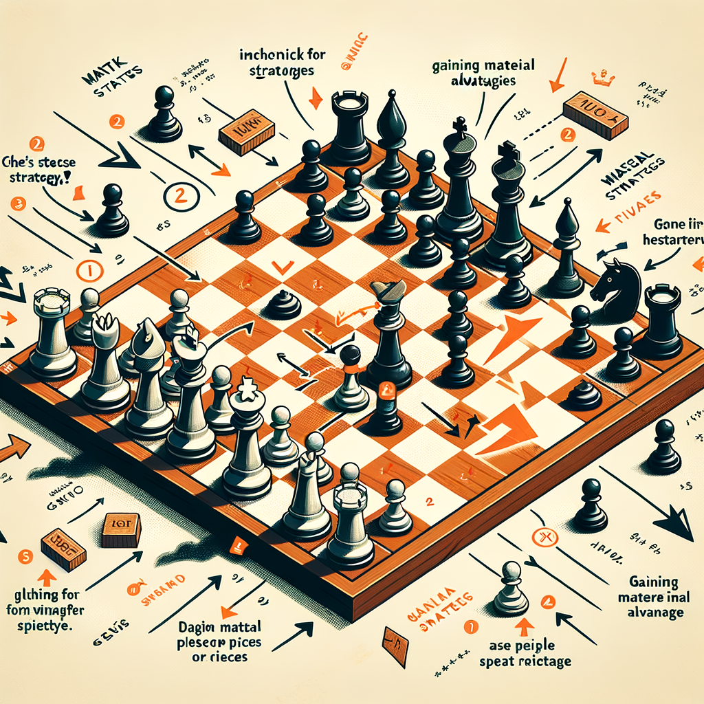 Beginner's chess game illustrating the fork strategy with annotated tactics for winning material, perfect for understanding and mastering chess tactics and improving beginner's chess strategies.